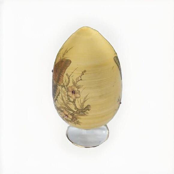 Butterfly Egyptian Glass Egg On Stand Gemstones Yellow Hand blown Hand Crafted - Picture 3 of 6